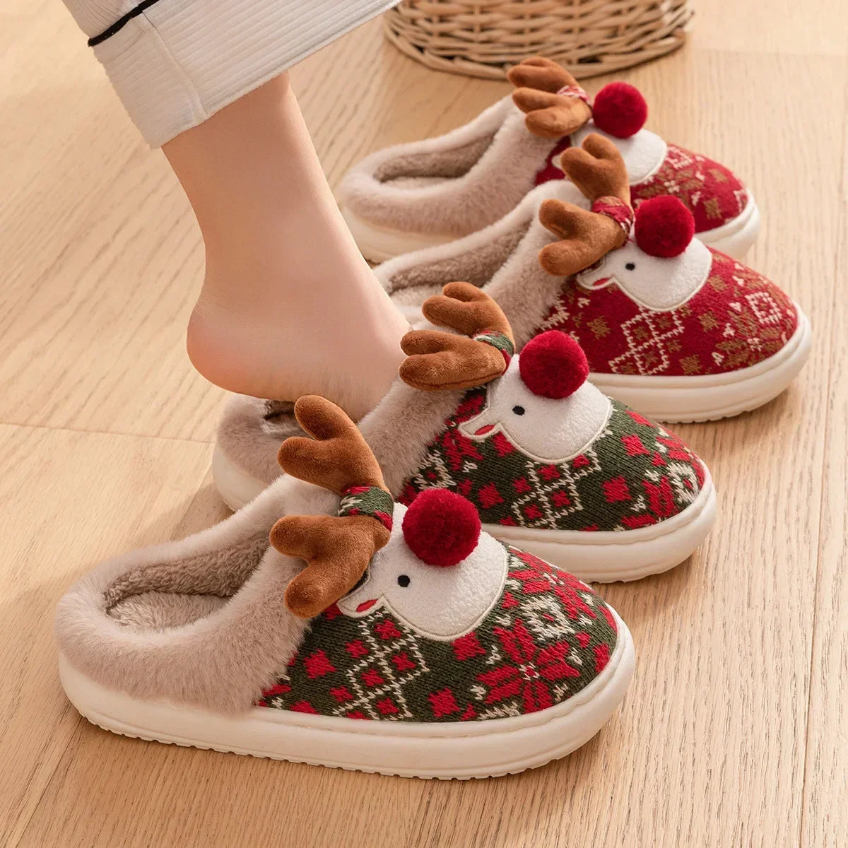 Cozy Winter Cartoon Deer Plush Slippers | Warm Indoor House Shoes
