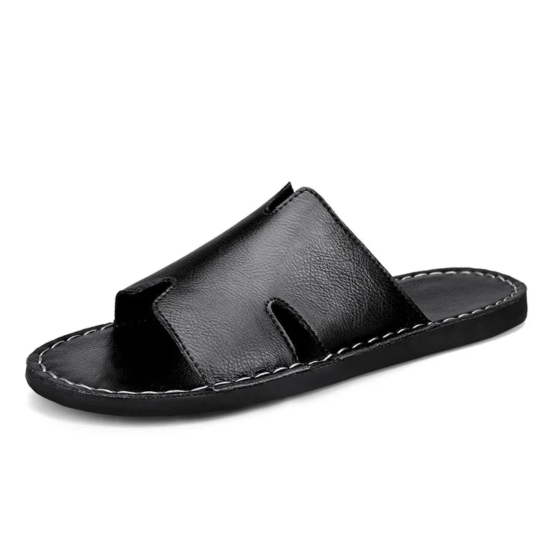 Men's Luxury Leather Slippers | Non-Slip Casual Wear for Summer