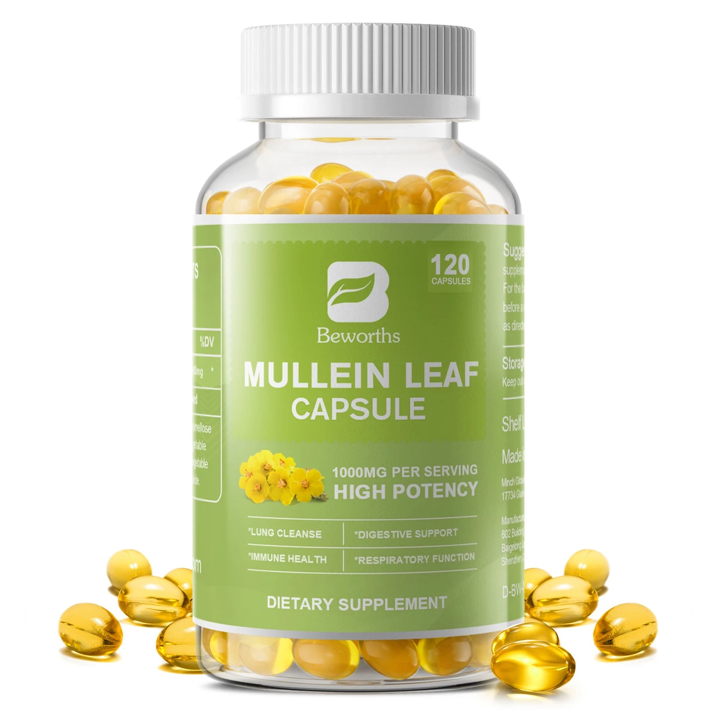 BEWORTHS Natural Mullein Leaf Capsules Support Immune and Digestive Health Lung Cleansing Relieve Asthma,Respiratory & Cough