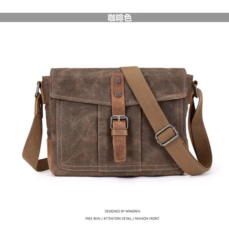 Vintage Waxed Canvas Crossbody Bag | Water-Resistant Casual Satchel