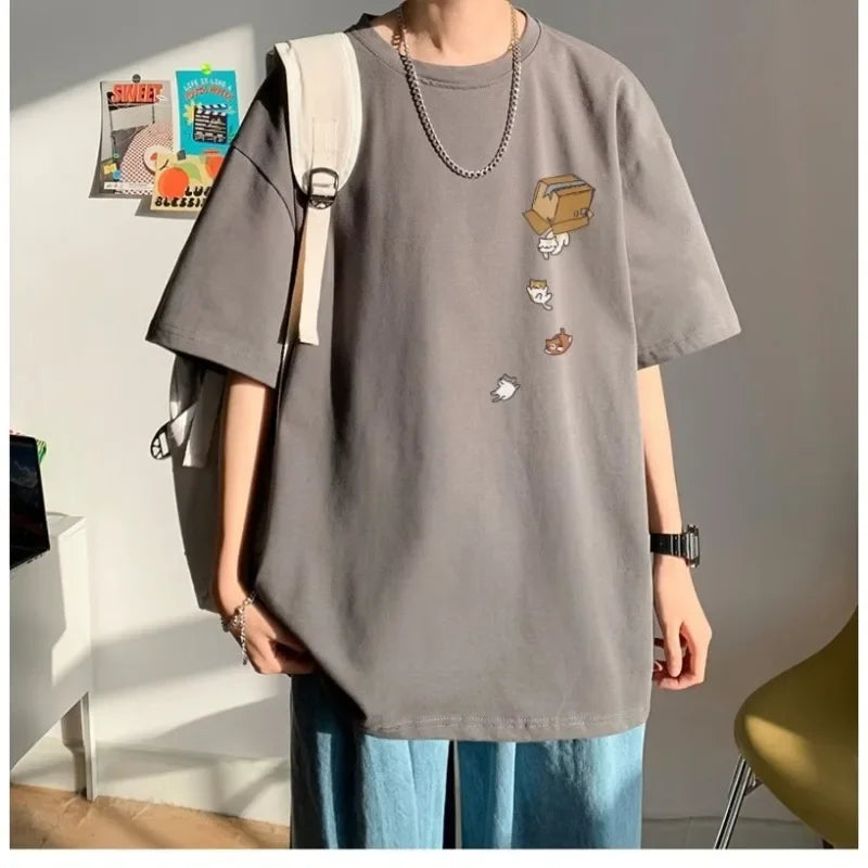 Men's Oversized Vintage Kitten Print Tee | Fashionable Casual Wear