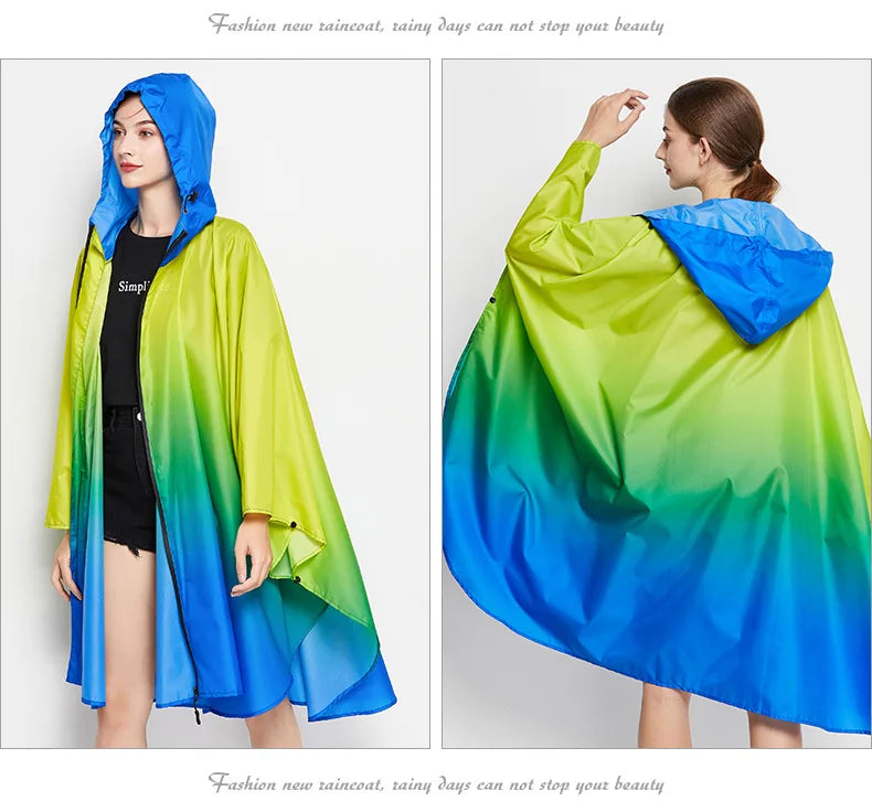 Big Size Women Gradient Color Raincoat | Lightweight Waterproof Cloak