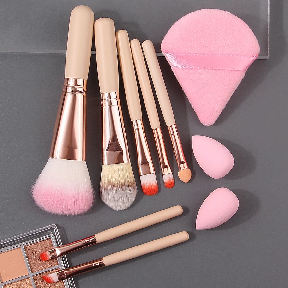 Versatile 10PCS Makeup Brush Set with Sponge & Puff | Beauty Essentials