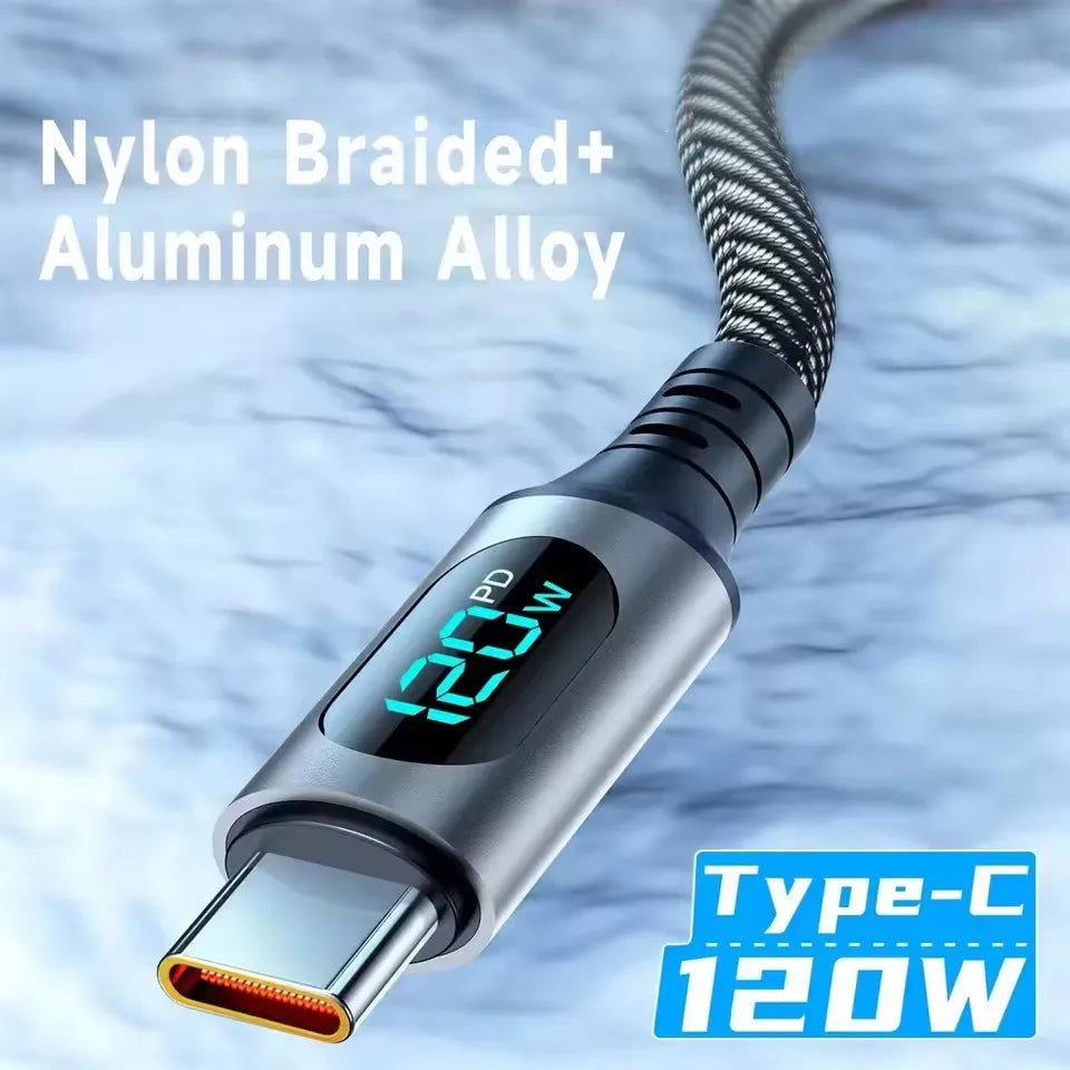 Cable A-C and C-C With Led Digital Display Cable Max 120W Super Fast Charge Cable For Xiaomi 17 Huawei Samsung iPhone Oneplus