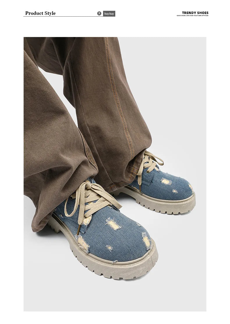 Comfortable Denim Low Top Boots with Thick Sole | Trendy Sneakers
