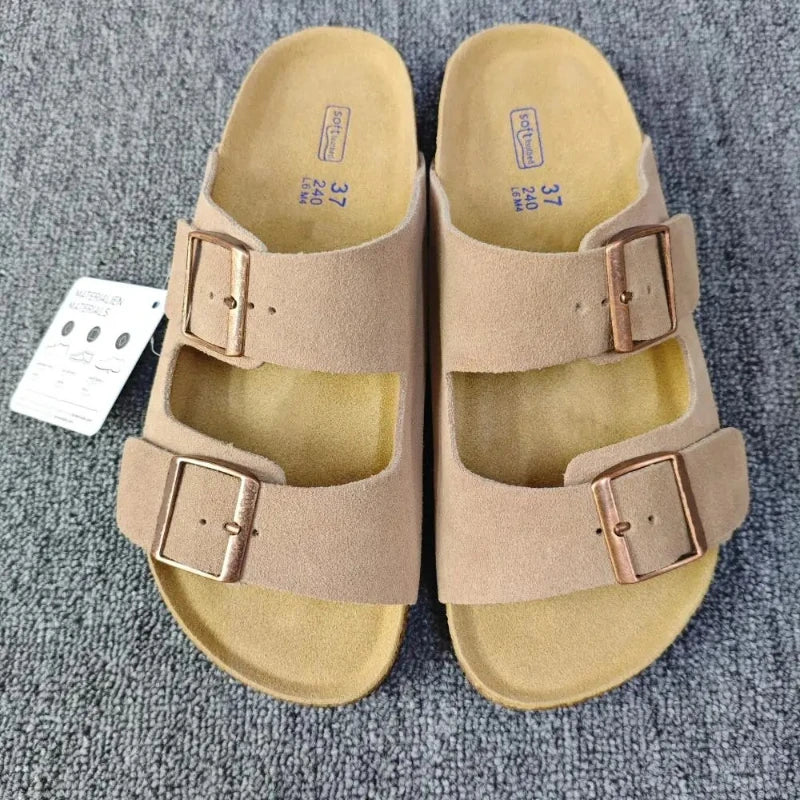 Unisex Double Buckle Flat Beach Slide Sandals | Casual Summer Comfort