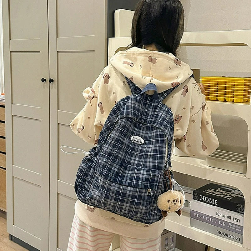 Large Capacity Plaid Backpack | Versatile Travel & School Bag