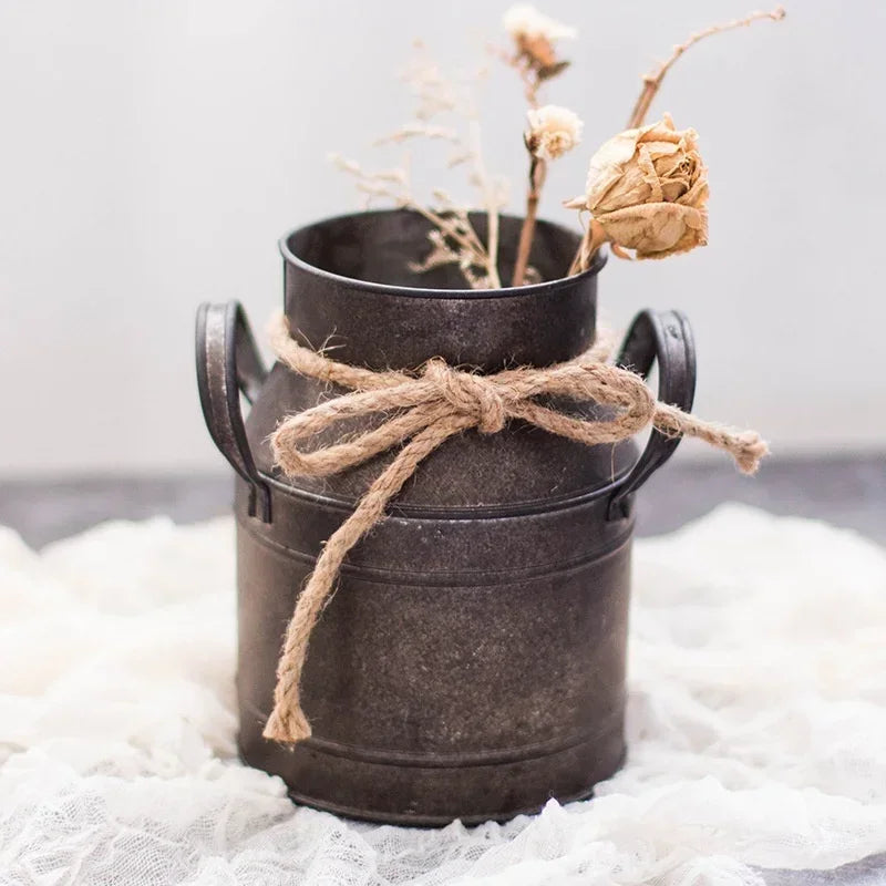 Vintage Metal Flower Bucket | Rustic Home Decor Plant Pot
