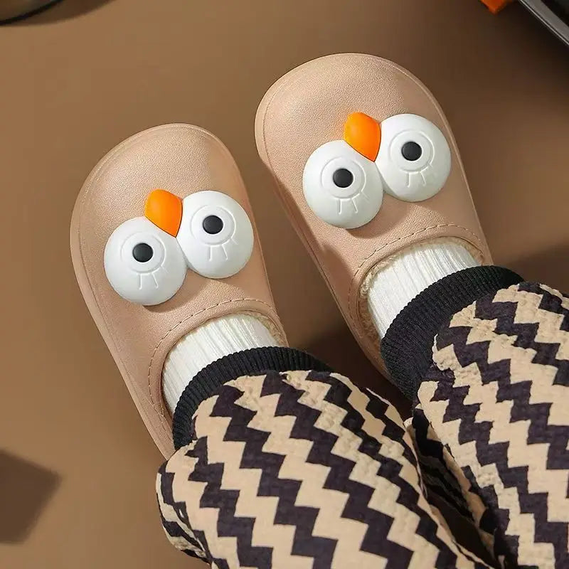 Kids 3D Big Eyes Animal Print Plush Slippers | Cozy Winter Shoes