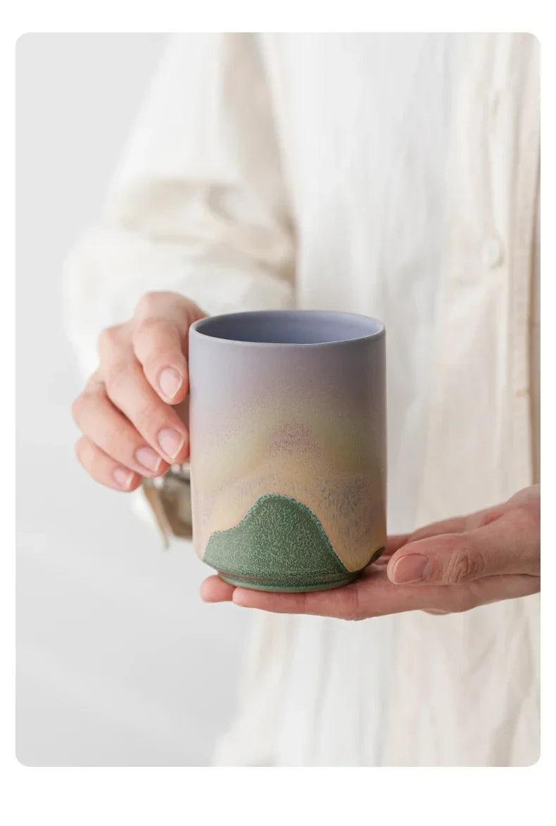 Tazas de café japonesas de gres con gradiente grande | Vajilla elegante