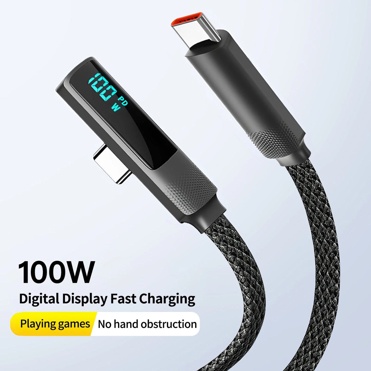 USB A to USB C PD 5A Fast Charging Cable,Right Angle LED Display Type-C Cable for iPhone 17,Samsung Galaxy S23,Huawei and Gaming