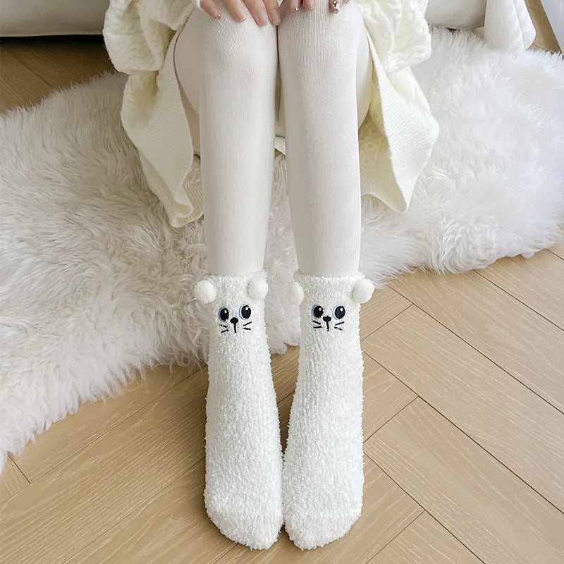 Cute Women's Winter Fluffy Socks | Cozy Fuzzy Animal Crew Socks
