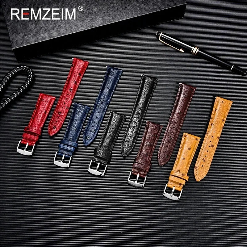 Colorful Ostrich Pattern Cowhide Leather Watch Strap | Quick Release