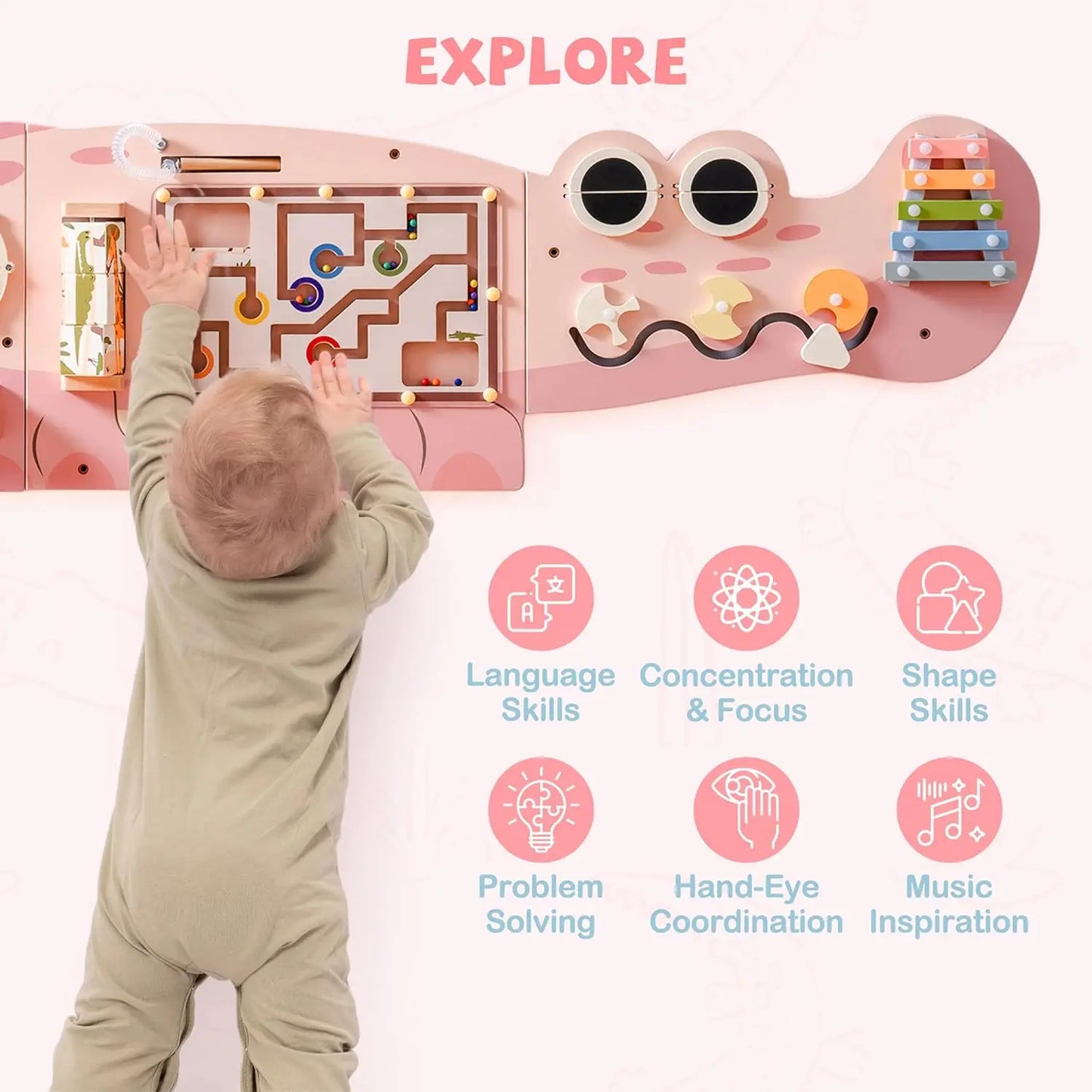 Wooden Montessori Busy Board | Engaging Wall-Mounted Toy for Kids