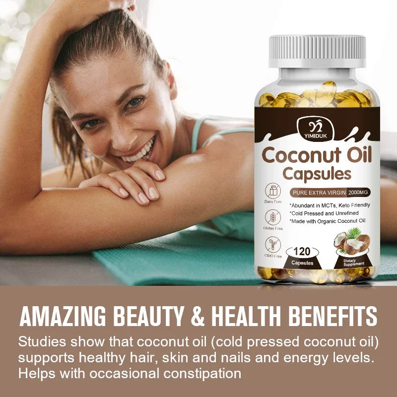 2000mg Coconut Oil Capsules | Boost Metabolism & Nourish Skin