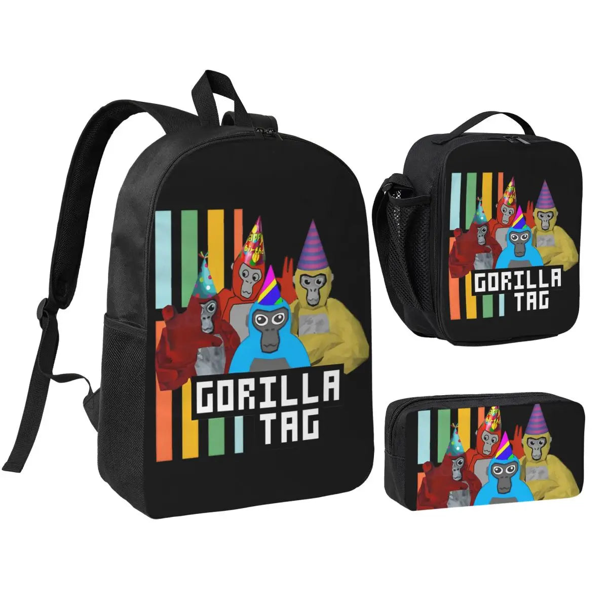 Stylish Black and White Gorilla Backpack Set for Teens | Versatile Bags