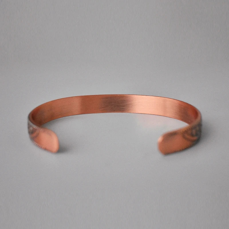Vintage Floral Engraved Solid Copper Magnetic Therapy Cuff Bracelet