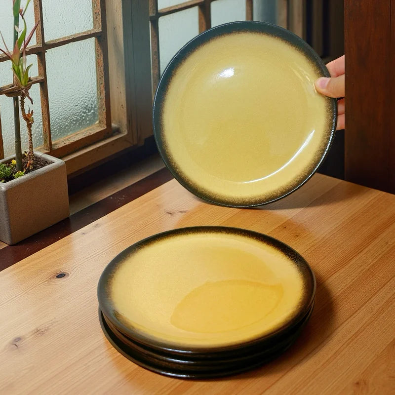 Japanese-Style Ice-Cracked Glaze Ceramic Plates | Elegant Dining