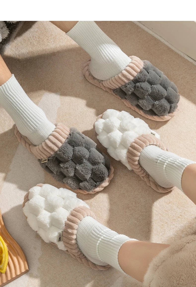 Cozy Couples Plaid Plush Slippers | Warm Indoor Winter Shoes