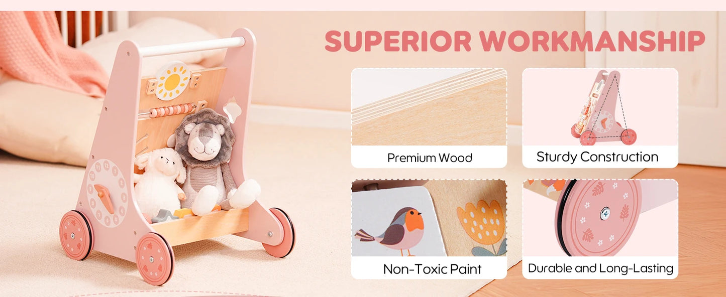 Wooden Baby Walker with Activity Center | Engaging Montessori Toy