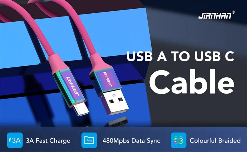 Fast Charging USB C Cable | Colorful Rainbow Braided Data Cable