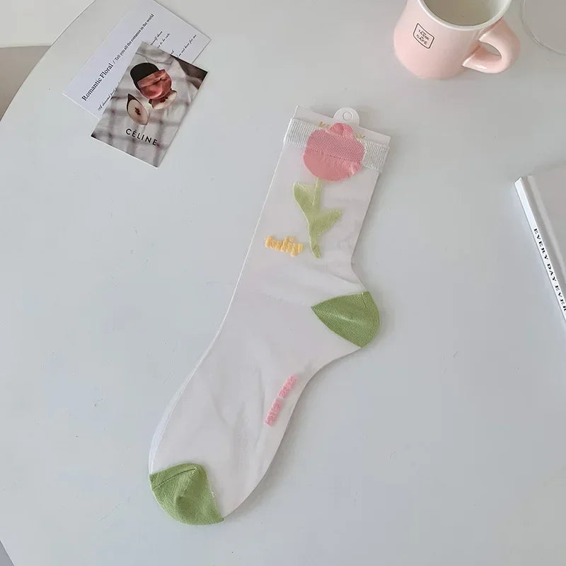 Women's Crystal Silk Socks | Ultra-Thin Breathable Lace Socks
