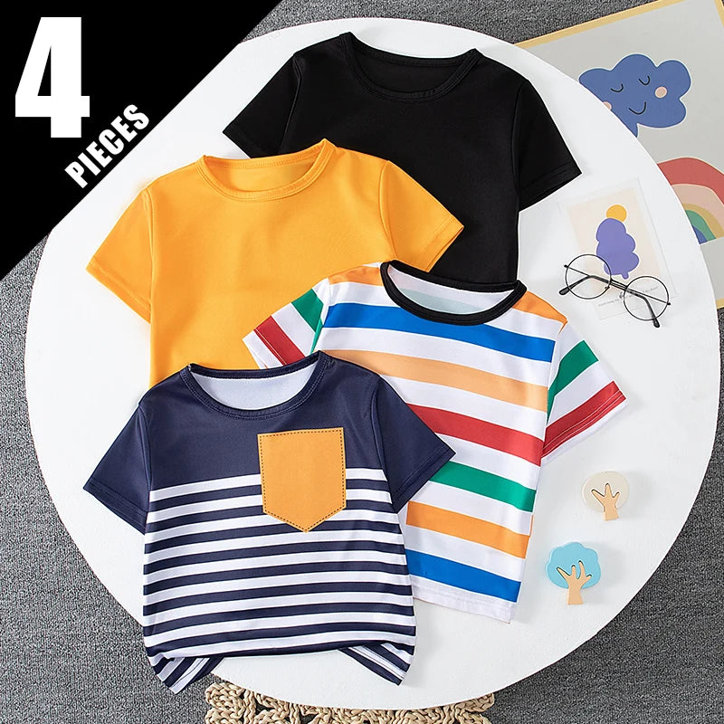 4-Piece Summer Boys' Outfit Set | Trendy Short Sleeve Tees