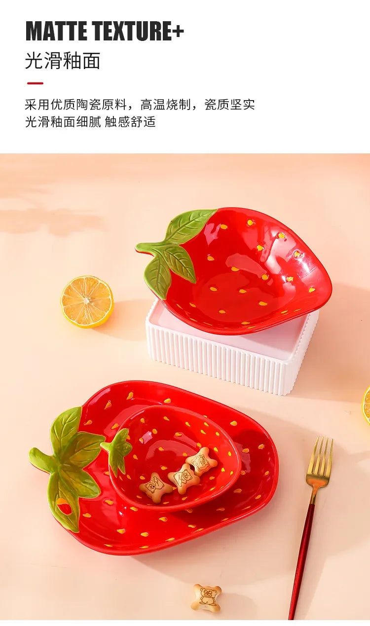 Creative Cartoon Strawberry Shaped Ceramic Salad Bowl | Fun Tableware