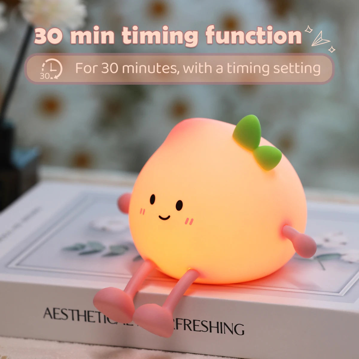 Adorable Peach-Shaped LED Night Light | Rechargeable Nursery Decor