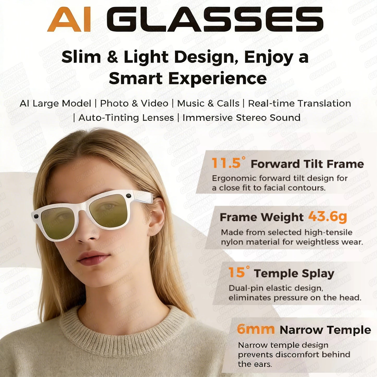 AI Smart Glasses | Real-Time Translation, Video Recording & Music