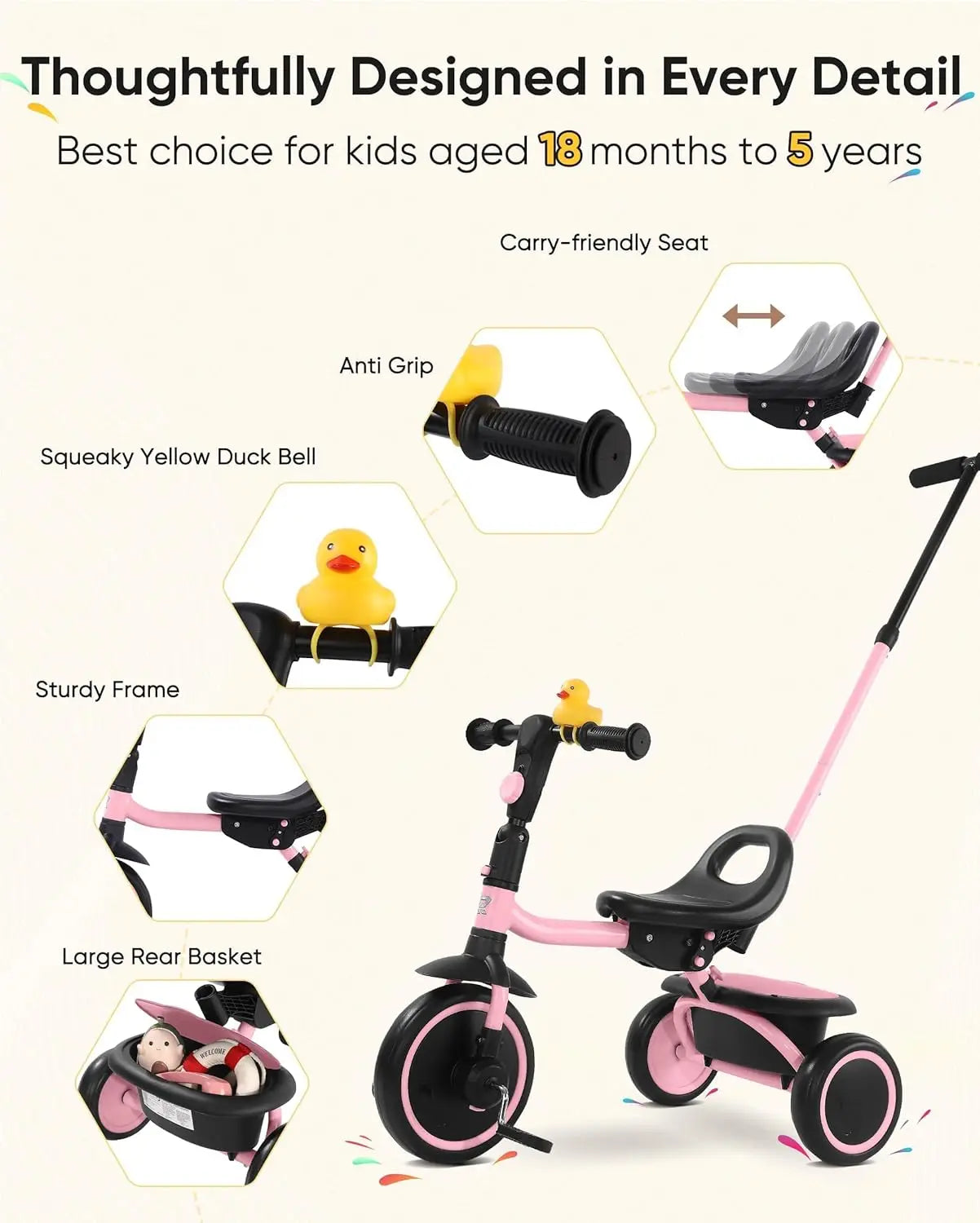 Adjustable Toddler Tricycle with Push Handle | Fun Ride-On Toy