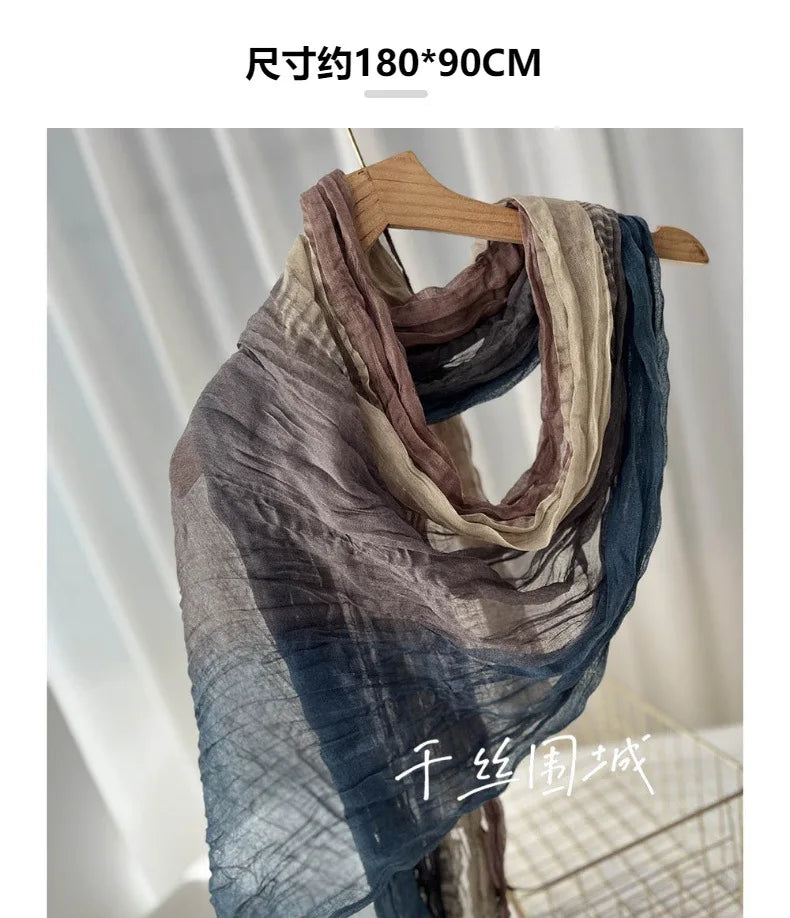 Elegant Women's Long Cotton Hemp Gradient Scarf for Winter Fashion