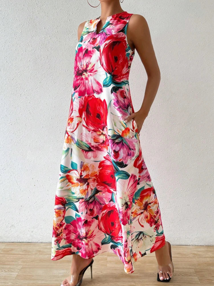 Women's Floral Print V-Neck Sleeveless Dress | Effortless Summer Style