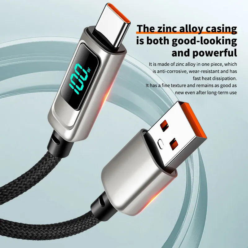 USB A to Type C LED Display Charger Cable | Fast Data Transfer
