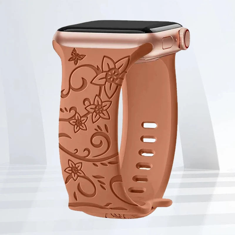 Floral Engraved Silicone Strap | Elegant Replacement Band for Apple Watch