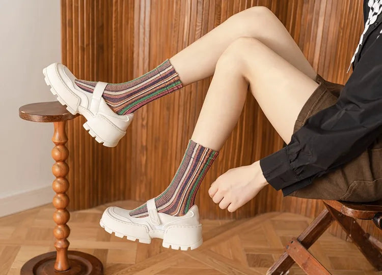 Colorful Striped Women's Crew Socks | Vintage Harajuku Style