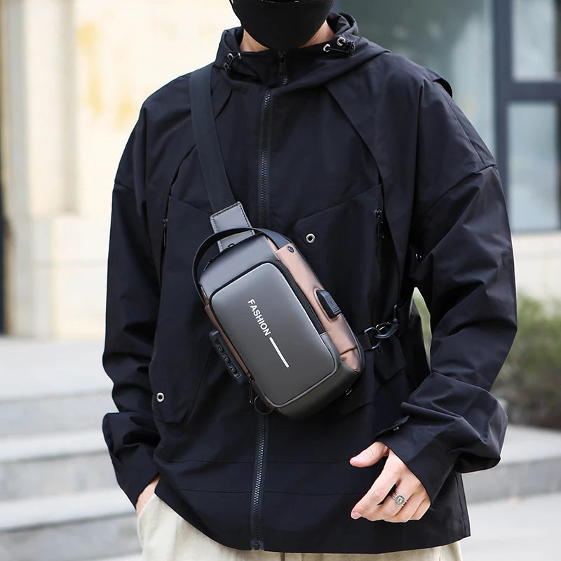 Men's Anti-Theft Sling Bag | USB Charging Crossbody Pack