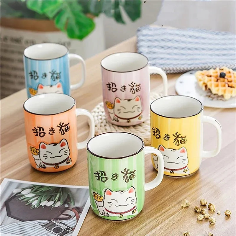 Taza de cerámica japonesa de gato de la suerte | Vajilla ecológica