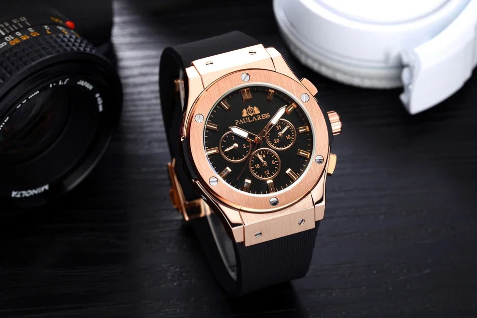 Men's Casual Automatic Mechanical Watch | Rose Gold & Rubber Strap