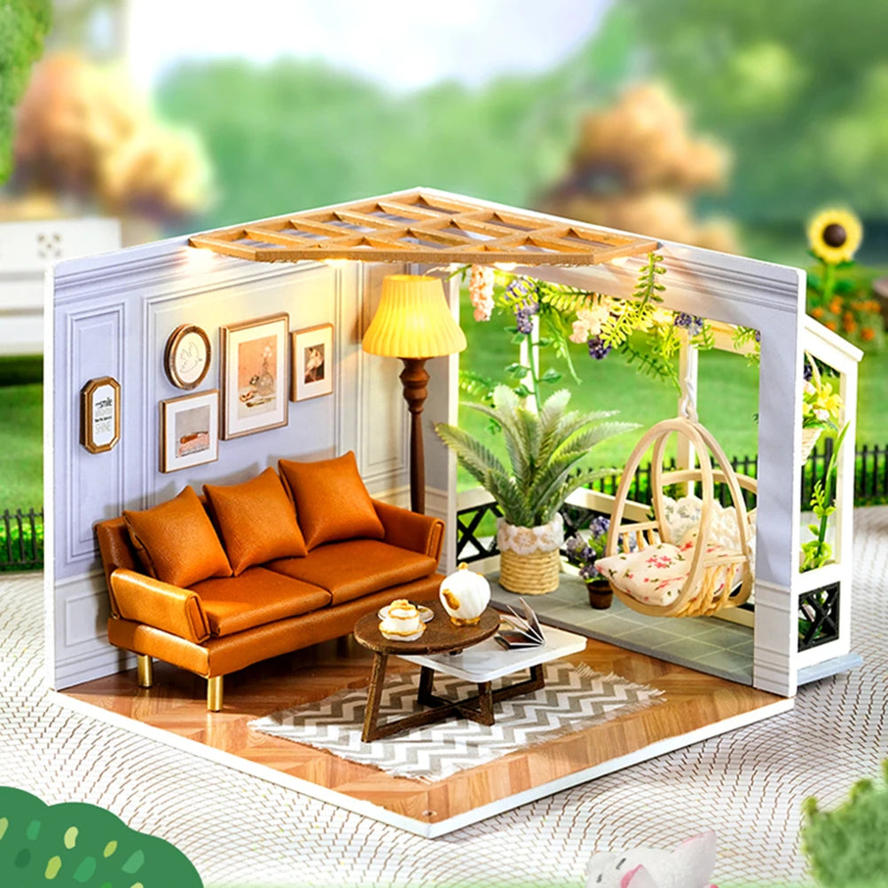 Kit de casa de muñecas de madera DIY | Regalo creativo con muebles en miniatura
