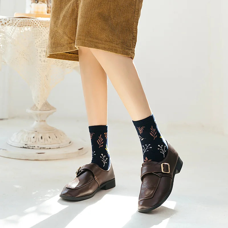 Cotton Embroidery Print Socks for Women | Vintage Harajuku Style