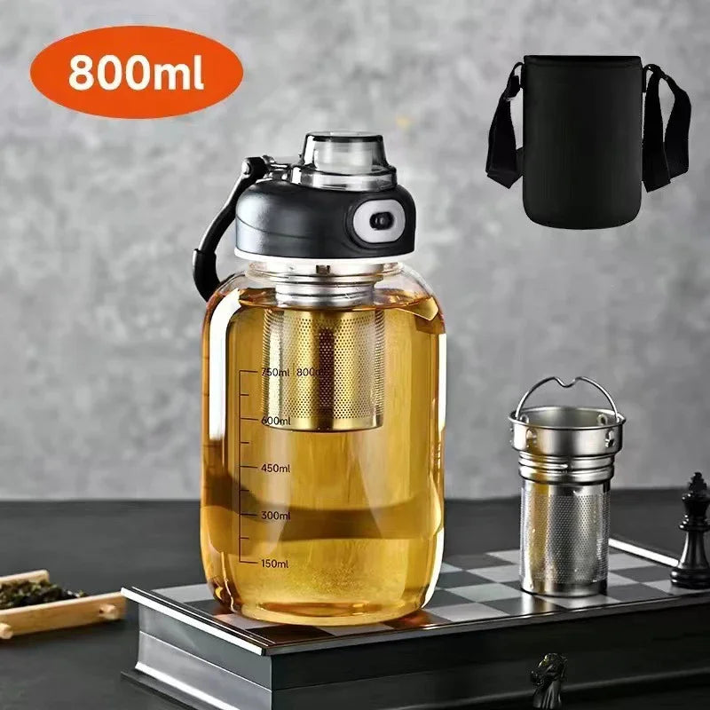Large Capacity Glass Water Bottle with Tea Strainer | Ideal for Travel