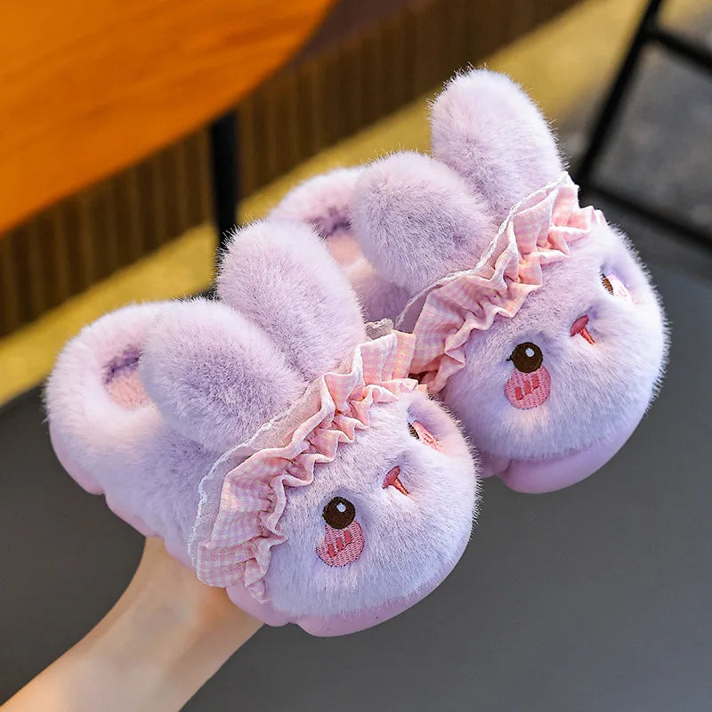 Cute Rabbit Plush Cotton Slippers for Kids | Soft Warm Indoor Shoes