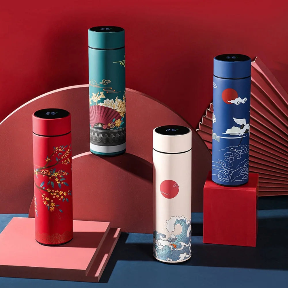 Smart Insulated Vacuum Flask with Temperature Display | Retro Design