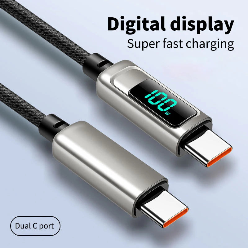 USB A to Type C LED Display Charger Cable | Fast Data Transfer