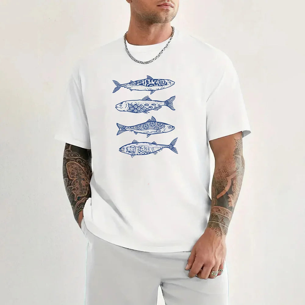 High-Quality Fish Pattern Cotton T-Shirt | Trendy Summer Hip Hop Style