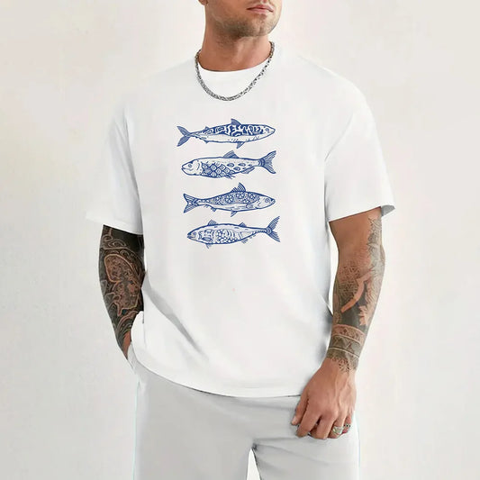 High-Quality Fish Pattern Cotton T-Shirt | Trendy Summer Hip Hop Style