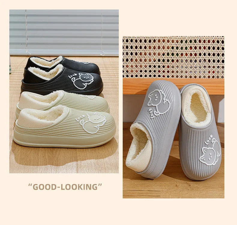 Unisex Waterproof Plush-Lined Slippers | Cozy Indoor Comfort Shoes