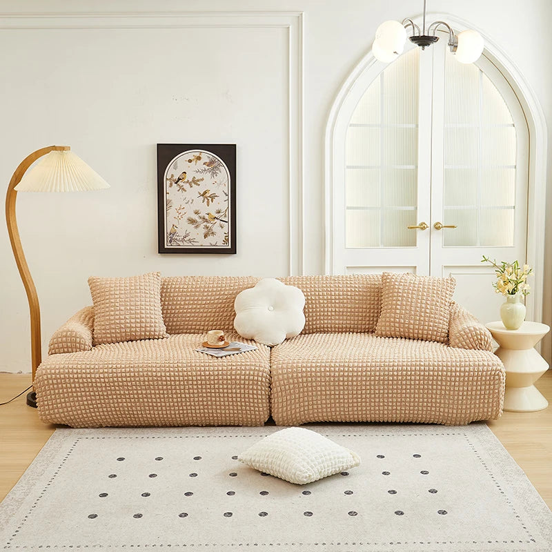 Solid Color Bubble Popcorn Sofa Cover | Elastic & Durable Fit