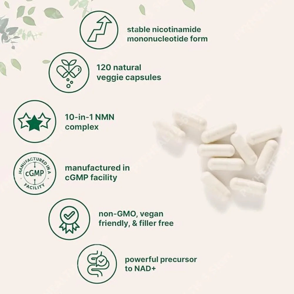 10-in-1 NMN Complex with Resveratrol & CoQ10 | 120 Veg Capsules